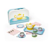 Bigjigs Toys Tin Tea Set, 25 Piece Mini Teatime Playset with Carry Case | 25 Piece Tin Tea Party Set with Carry Case, Role Play Gift for Girls & Boys, Age 3+