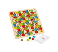 Bigjigs Toys Traditional Snakes and Ladders Game | 4 Player Wooden Board With Counters & Dice | Family Toy for Kids & Adults | Educational Tool for 3+ Year Old Children | Classic