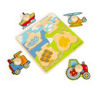 Bigjigs Toys Transport Peg Puzzle, Boat, Helicopter, Tractor & Train | Chunky Pegged Vehicle Puzzle, Develops Dexterity & Matching Skills, Educational Toy for Children, Age 1+