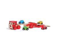 Bigjigs Toys Transporter Lorry - 4 Colourful Wooden Cars