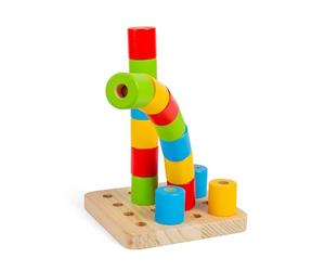 Bigjigs Toys Wobbly Peg Board, 17 Piece Wooden Stacking Toy | Wooden Montessori Learning Activity, Eco Friendly Educational Gift for Babies & Toddlers, Sustainably Made, Age 12+ Months