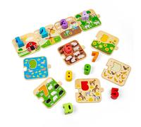 Bigjigs Toys 1-10 Tile Puzzle (20 Pieces) - Wooden Counting & Number Puzzles For Kids, Farmyard Themed Tiles, Montessori Maths Games, Sustainable Toddler Gifts, Age 2 Years +