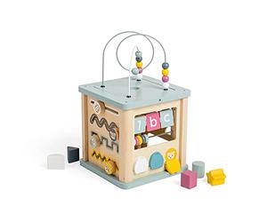 Bigjigs Toys Wooden Activity Cube - FSC® Certified Busy Centre With Shape Sorter & Bead Maze, Sustainable Sensory Toys For 1 Year Old, 22cm W x 23cm H
