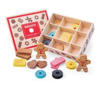 Bigjigs Toys Wooden Box of Biscuits Play Food - 9 Assorted Wooden Play Food Biscuits , Quality Toy Food for Toddlers & Children , Perfect Kids Wooden Kitchen Accessories for Tea Parties