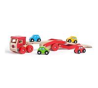 Bigjigs Toys, Wooden Car Transporter, Toy Car Ramp, Wooden Toys, For 1 Year Old Boys, Push Along Baby Vehicle Toy