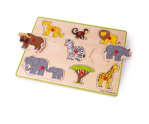 Bigjigs Toys Wooden Chunky Lift Out Jigsaw Puzzle (Safari) Educational Learn