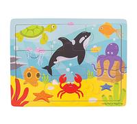 Bigjigs Toys Wooden Educational Tray Puzzle, Underwater Chunky Jigsaw | Underwater Themed Chunky Wooden Jigsaw, Develops Dexterity & Co-Ordination, Travel Friendly with Base Tray