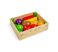 Bigjigs Toys Wooden Fruit Crate, Apple, Pear & Melon Play Food