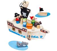 Bigjigs Toys Wooden Mini Pirate Ship Playset, Multi