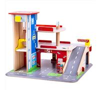 Bigjigs Toys Wooden Park & Play Garage Set | Kids Car Accessories & Road Playset | Features Multistory Ramps & Wood Parking Spaces | Toddler Gifts for 3+ Year Old | Childrens Montessori Learning Tool
