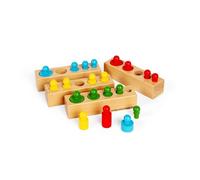 Bigjigs Toys Wooden Peg Blocks - 24 Piece Size & Shape Sorter, Sustainably Made Montessori Toy, Early Learning Resources For Children, 2+ Years