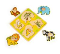 Bigjigs Toys Wooden Peg Safari Puzzle, Monkey, Elephant, Lion & Zebra