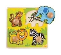 Bigjigs Toys Wooden Peg Safari - Quality Peg Puzzle for 1 Year Old, Fine Motor Skills Toys for Babies & Toddlers, First Animal Jigsaw