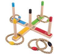 Bigjigs Toys Wooden Quoits - 5 Rope & Ring Toss Game, Quality Wooden Toys, Outdoor Family Fun