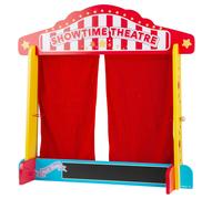 Bigjigs Toys Wooden Table Top Theatre with Red Silk-Effect Curtains and Chalkboard, none