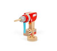 Bigjigs Toys Wooden Kids Drill - Toy Drill with 3 Magnetic Drill Bits, Clickable On/Off Button, Detachable Pretend Battery, Ideal for Kids Tool Sets, Unique Wooden Toys for 3 Year Olds