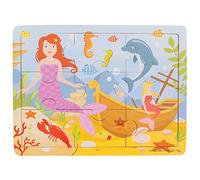 Bigjigs Toys Wooden Tray Puzzle Mermaid, Jigsaw with Base Tray | Wooden Mermaid Jigsaw, Develops Dexterity & Co-Ordination, Travel Friendly with Base Tray