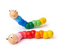 Bigjigs Wiggly Worm Wooden Toy, Pack of 2 Rainbow Colour Worms | Montessori Toys for Fidget & Sensory Play, Educational Gift for Babies & Kids Age 1+, Party Bags & Stocking Filler