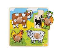 Bigjigs Wooden Farm Animals Jigsaw Peg Puzzle, 4-Piece Farmyard Game | Chunky Wood Pegged Pieces for Little Hands, Educational Toys for Toddlers, Fun Learning Gift for Children Age 12m+