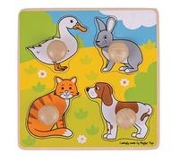 Bigjigs Wooden Pet Animals Jigsaw Peg Puzzle, 4-Piece Pets Game | Chunky Wood Pegged Pieces for Little Hands, Educational Toys for Toddlers, Fun Learning Gift for Children Age 12m+