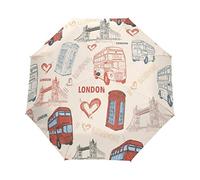 BIGJOKE 3 Folds Auto Open Close Umbrella Vintage UK London Big Ben England Flag Windproof Travel Lightweight Rain Umbrella Compact for Boys Girl Men Women