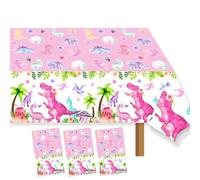 BIGKEOKI Watercolor Dinosaur Party Table Cloth Pink Dinosaur Birthday Tablecover Tablecloth T-Rex Dinosaur Party Supplies Decorations for Baby Girls 1st 2nd 3rd 10th Dino Bday Decor (3ps)