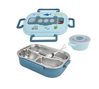BigKing 3-in-1 Bento Lunch Box, 1200ml Sealed Insulated Lunch Box, Stainless Steel Leak-Proof Cartoon Lunch Box, Storage Container with Compartments for Kids Adults(Blue)