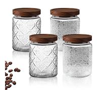 BigKing 4PCS Vintage Glass Jars, Transparent Food Container, Glass Storage Jars for Coffee, Tea, Sugar, Spices, Flour, Beans, Dried Fruits, Cookies (700ml)