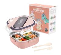 BigKing Bento Box Lunch Box, Sealed Stainless Steel, Leak-Proof, Pink, 19 × 19 × 8.5 cm / 7.48 × 7.48 × 3.3 inches