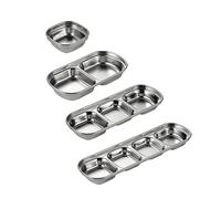 BigKing Dipping Sauce Dish, 4Pcs, Reusable Stainless Steel Divided Sauce Trays for Home Restaurants Food Shops Catering Halls (Silver)