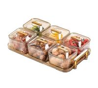BigKing Dry Fruit Tray with Lid, Divided Snacks Dish, 6 Plastic Divided Snacks Dish, Clear Removable Condiment Bowls, Food Grade Tray for Desserts Fruits Vegetables