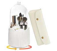 BigKing Makeup Organiser, Spinning Cosmetic Organizer Acrylic, 360 Rotating Clear Dustproof Makeup Brushes Organizer for Vanity Desktop Bathroom Countertop (Ivory)
