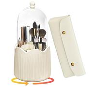 BigKing Makeup Organiser, Spinning Cosmetic Organizer Acrylic, 360 Rotating Clear Dustproof Makeup Brushes Organizer for Vanity Desktop Bathroom Countertop (Cream White)