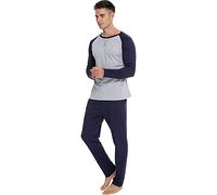 BigKing Men's Pajamas Set, Pure Cotton Long-Sleeved Pajamas, Comfortable Home Leisure Wear, Fashionable Waist Rope Design with Pockets (UK, Alpha, S, Regular, Regular, Dark Blue)