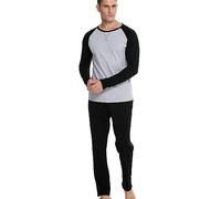 BigKing Men's Pajamas Set, Pure Cotton Long-Sleeved Pajamas, Comfortable Home Leisure Wear, Fashionable Waist Rope Design with Pockets (UK, Alpha, S, Regular, Regular, Black)