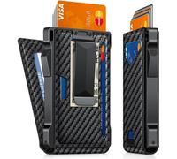 BigKing Men's Slim Aluminum Wallet with RFID-Blocking Pop-Up Card Holder, Leather Pop Up Credit Card Holder, Minimalist Metal Design & Secure Cash Band (Black)