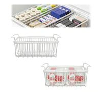 BigKing Pack of 2 Expandable Freezer Organisers, Length Adjustable from 39 to 59.5 cm, Freezer Basket with Handles, Metal Wire, Space Saving Storage Basket (White)