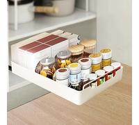 BigKing Pull Out Cabinet Organizer, No-Drilling and No-Screw Design, Slide Out Drawer Storage Shelves with Handle for Kitchen Cupboard(Off-White) (Large)