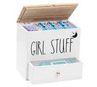 BigKing Sanitary Napkin Organizer with Drawer and Lid, Wooden Sanitary Napkin Box, 24 x 14.1 x 22.2 cm, Mobile Divider, Bathroom Sanitary Napkin Box, Female Organizer (White)