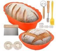 BigKing Silicone Bread Proofing Baskets, 10 inch Round + Oval Sourdough Baking Basket, Durable Foldable Complete Bread-Making Tools for Beginners (Orange)