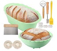 BigKing Silicone Bread Proofing Baskets, 10inch Round + Oval Sourdough Baking Basket, Durable Foldable Complete Bread-Making Tools for Beginners (Green)