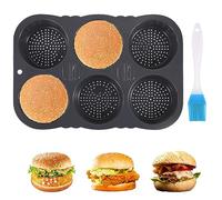 BigKing Silicone Hamburger Mold, Foldable Bread Baking Mold with Air Holes, Non-Stick Large Kitchen Baking Tools for Bread Hamburgers Cakes Muffins (6)