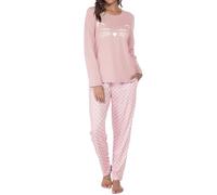 BigKing Women's Long Sleeve Cotton Pajama Set, Cute Cat Polka Dots Casual Wear, Soft Round Neck Women's Pajamas, Comfortable Home Clothes (UK, Alpha, XXL, Regular, Regular, Pink)