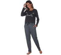 BigKing Women's Long Sleeve Cotton Pajama Set, Cute Cat Polka Dots Casual Wear, Soft Round Neck Women's Pajamas, Comfortable Home Clothes (UK, Alpha, XL, Regular, Regular, Dark flower grey)