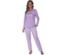 BigKing Women's Long Sleeve Cotton Pajama Set, Cute Cat Polka Dots Casual Wear, Soft Round Neck Women's Pajamas, Comfortable Home Clothes (UK, Alpha, XXL, Regular, Regular, Purple)