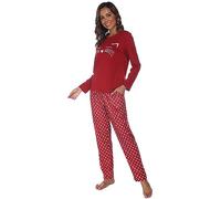 BigKing Women's Long Sleeve Cotton Pajama Set, Cute Cat Polka Dots Casual Wear, Soft Round Neck Women's Pajamas, Comfortable Home Clothes (UK, Alpha, S, Regular, Regular, Red)