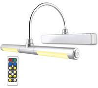 BIGLIGHT Wireless Remote Control Picture Light, Battery Powered LED Wall Light With 3 Lighting Modes and 13 Inch Rotatable Lamp Head, Dimmable Vanity Mirror Light - Silver