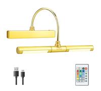 BIGMONAT Wireless Picture Wall Lights with Remote,Rechargeable Battery Led Picture Lights 28 LEDs,13 Inches Rotatable Light Head with 12 Color Changing Dimmable Display Lights for Paintings-Gold