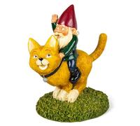 BigMouth Gnome Riding a Cat Garden Ornament Statue