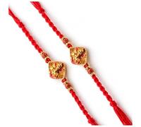 BIGNAY Ganesh Rakhi for Brother | Traditional Adjustable Red Thread Rakhi with Decorative Gold-Tone Square Charm | Raksha Bandhan Festival Bracelet Gift for Brother - Pack of 2